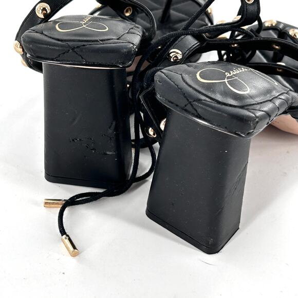 Jessica Simpson Zayve Heels 6 Black NWOT Sandals Gold Stud Square Toe Concert - Picture 6 of 10